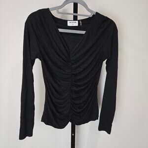 LNA Clothing Long Sleeve Top Ruched Front V-Neck Black Fitted Evereve Small